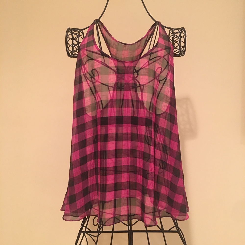 Pink & Black Checkered Blouse